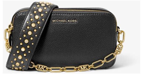 michael michael kors logo pebble leather camera bag black|michael kors camera bag black.